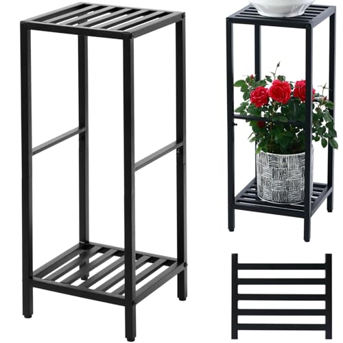 Party Zealot 2-Tier Tall Metal Square Plant Stand 31” Heavy-Duty Modern Flower Pot Rack for Indoor Living Room, Corner Side Table for Outdoor Patio, Garden, and Balcony, Black - style: Square tube - 1 pack