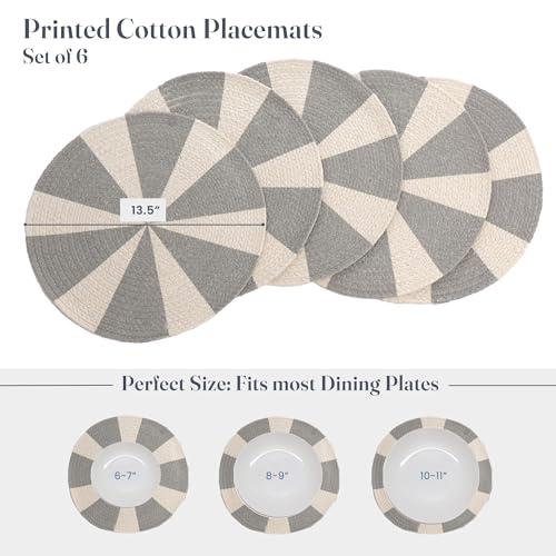 The Fine Living Braided Cotton Placemats, Round Table Mats, Set of 6,13.5" | Washable Anti-Slip Heat Resistant Braided Mats, Boho Woven Mats for Table Decor, Kitchen and Dining