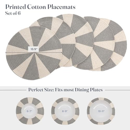 The Fine Living Braided Cotton Placemats, Round Table Mats, Set of 6,13.5" | Washable Anti-Slip Heat Resistant Braided Mats, Boho Woven Mats for Table Decor, Kitchen and Dining