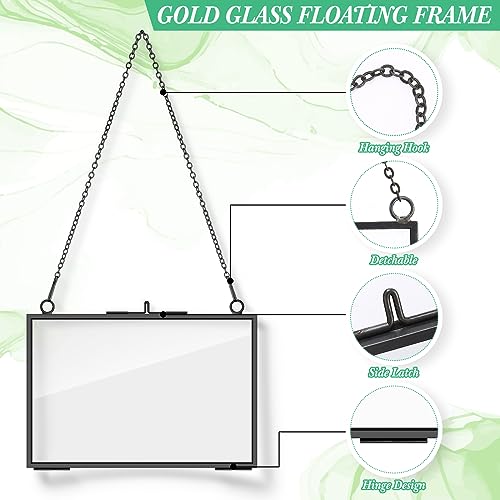 Geetery 9 Pcs Glass Frame for Pressed Flowers 6x4 4x6 6x6 in Black Hanging Picture Frames Metal Floating Double Glass Display Frame with Chain for Dried Flower Plant Specimen DIY Artwork Wall Decor