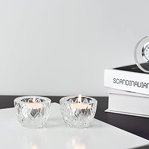 Kitcom Crystal Tealight Candle Holders Pack of 2 for Wedding Party Dinner Table Home Decor Hand-Cut W2.4'' X H1.7'', Clear - size: W2.4''×H1.7''