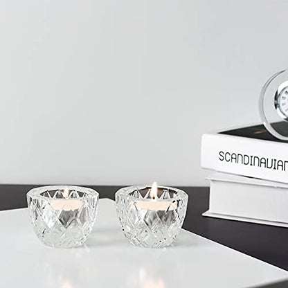 Kitcom Crystal Tealight Candle Holders Pack of 2 for Wedding Party Dinner Table Home Decor Hand-Cut W2.4'' X H1.7'', Clear - size: W2.4''×H1.7''
