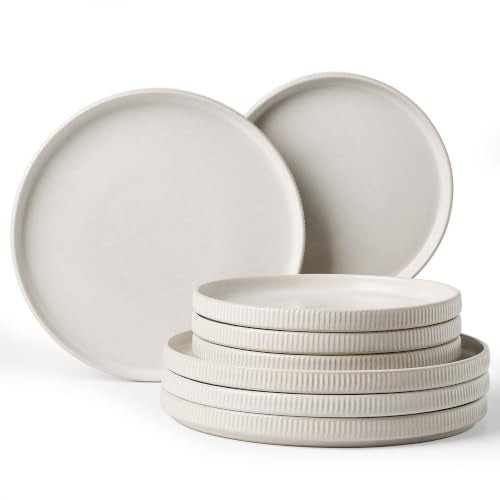 Ceramic Dinnerware Set for 4, 8-Piece Flat Dinner Plates and Salad Plates | Matte White, Famiware Premium Stoneware Dishes, Chip & Scratch Resistant, Microwave & Dishwasher Safe, Everyday & Serving Use - color: Matte White, size: Service for 4 (8pc) - Dou