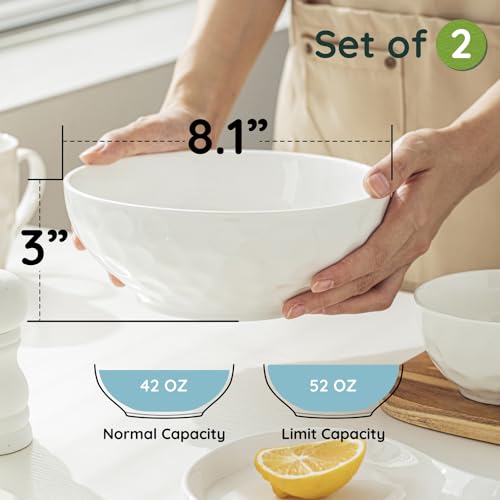 HOMBENE 8 Inch Pasta and Salad Bowls, Serving and Soup Bowl Set, Microwave Safe Ceramic Plates, Set of 2, White - color: White, size: 8 IN