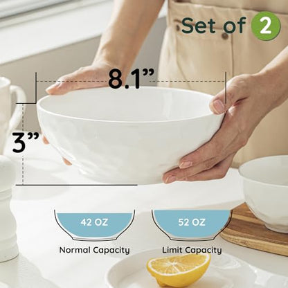 HOMBENE 8 Inch Pasta and Salad Bowls, Serving and Soup Bowl Set, Microwave Safe Ceramic Plates, Set of 2, White - color: White, size: 8 IN