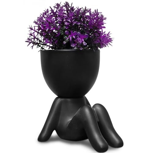 Zerzsy Fake Plants Mini Artificial Greenery Potted Plant for Home Decor Indoor Office Small Fake Plants Decor Cute Faux Succulent Desk Decoration for Office - Set of 1 - color: Black-g