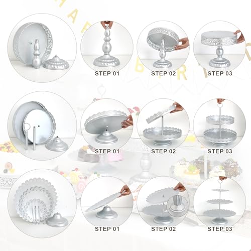 11 Pcs Silver Metal Cake Stand Set, Dessert Table Display Set for Party, Cupcake Stand and Candy Table Display Sets for Wedding, Birthday Celebration - color: Silver