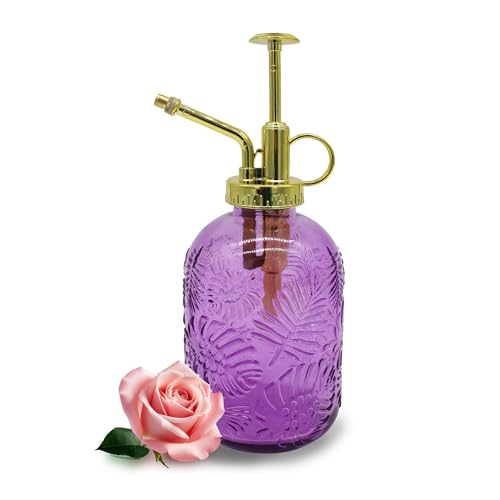 Glass Plant Mister Spray Bottle, 350ML Vintage Plant Spritzer, Succulent Watering Bottle Glass with Top Pump, Small Plants Sprayer Watering Can for Indoor (Purple) - color: Purple