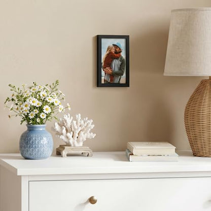 Americanflat 3x5 Picture Frame - Slim Molding - Black | Wall or tabletop display with included easel, secure turn-tab backing, fits photos, posters and art - color: Black, size: 3x5