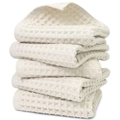 Jacquotha Waffle Hand Towels 5-Piece (Mist White) – Cotton | Quick Dry, Lint Free, 13” x 29” - color: Mist White