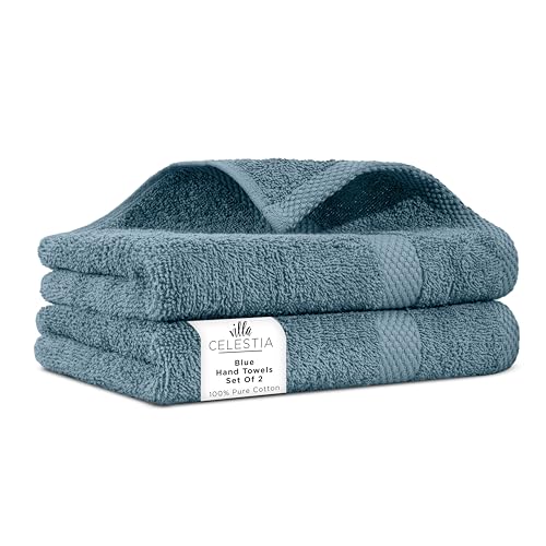 Villa Celestia Cotton Hand Towels Set of 2, 16 x 28, Oeko-TEX Certified, Quick Dry, Blue - color: Blue, size: Hand Towel - Pack of 02