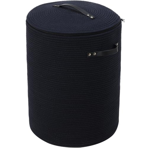 16"x20" Extra Large Cotton Rope Basket with Zipper Lid, Woven Laundry Hamper and Blanket Storage Basket, Round Clothes Bin for Living Room Bedroom, Navy Blue - color: All Deep Blue