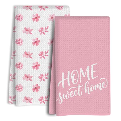 Sweet Home Kitchen Towels Set of 2, Dish Towels for Kitchen Soft Absorbent Tea Hand Towel for Home Dining Room Apartment Cooking, Baking, Decorative Pink Watercolor Floral Design, 13.8 x 23.6 Inch - color: Pink Floral 1447