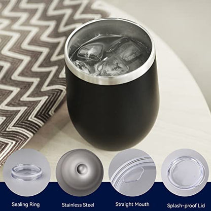 DOMICARE Stainless Steel Wine Tumbler Bulk with Lid, Personalized Insulated Tumblers Set, 12oz Travel Coffee Cups Pack of 1, Black - color: Black, size: 1 Count (Pack of 1)