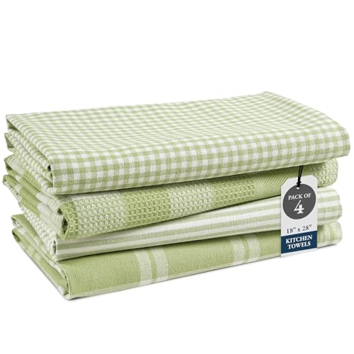 LANE LINEN Cotton Kitchen Towels Set, 4-Pack – Absorbent, Quick-Drying Dish Towels, 18" x 28" - Sage Green - color: 09: Sage Green, size: 18''x28" - 4 Pack