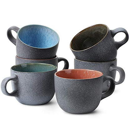 BTaT- Porcelain Coffee Mugs Set, 14 oz (415 ml), 6 Pack, Ceramic Coffee Mugs, Matte Black Outside and Colorful Inside, Restaurant Cups for Tea, Cappuccino, Cocoa, Cereal, Mug Gift Set, Dishwasher Safe - color: Matte Black