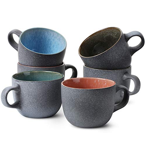 BTaT- Porcelain Coffee Mugs Set, 14 oz (415 ml), 6 Pack, Ceramic Coffee Mugs, Matte Black Outside and Colorful Inside, Restaurant Cups for Tea, Cappuccino, Cocoa, Cereal, Mug Gift Set, Dishwasher Safe - color: Matte Black
