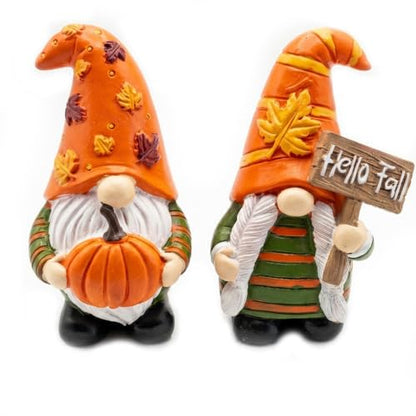 Cute 2 PCS Gnomes Statues Decor, Resin Figurines and Sculpture Décor, for Indoor Outdoor Yard Lawn Garden Home Patio Farmhouse Kitchen Table Decoration(Pumpkin and Fall) - style: Pumpking & "Hello Fall" Sign-Holding