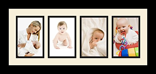 ArtToFrames Collage Photo Frame Single Mat with 4-4x6 Openings and Satin Black Frame. - color: 4 - 4x6 - (2381)