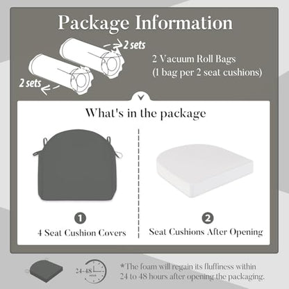 Basic Beyond Outdoor Cushions for Patio Furniture: Waterproof & UV Resistant Outdoor Chair Cushions Set of 4-19 x 19 x 3 Inch Thick Patio Chair Cushions with Adjustable Ties & Handle, Dark Grey - color: Dark Grey
