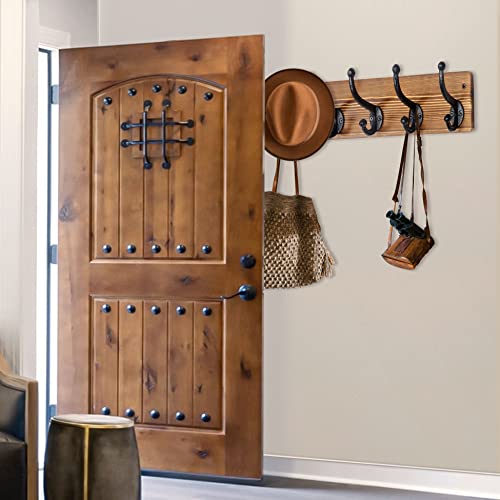 WEBI Rustic Coat Rack Wall Mount,5 Cast Iron Coat Hooks Wall Mounted,Heavy Duty Wall Coat Hanger Hooks for Hanging Coats,Clothes,Rustic Brown - color: Brown, size: 17 Inch