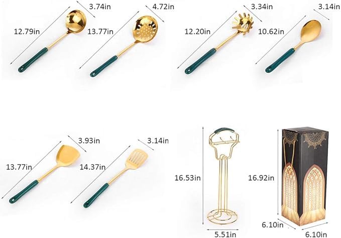 7pcs Kitchen Cooking Stainless Steel Utensils Set With Holder,Nonstick Ceramic Handle Cooking Tools Gadgets Spatula Set With Storage Organizer Stand Cookware Kitchenware Set Gift (Green Silver)