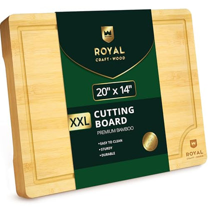 ROYAL CRAFT WOOD Bamboo Cutting Board with Juice Groove - Kitchen Chopping Board for Meat Cheese and Vegetables, Heavy Duty Serving Tray - color: Natural, size: 20"L x 14"W