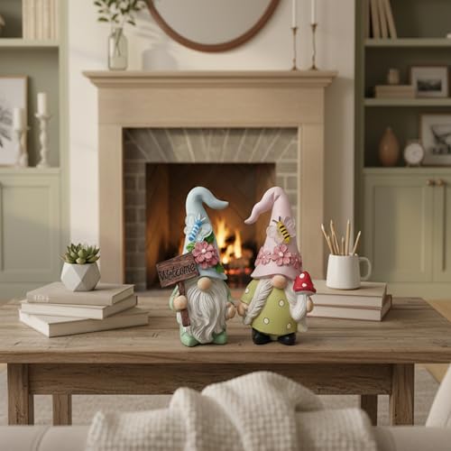 Cute 2 PCS Gnomes Statues Decor, Resin Figurines and Sculpture Décor, for Indoor Outdoor Yard Lawn Garden Home Patio Farmhouse Kitchen Table Decoration(Welcome Sign and Mushroom) - style: Welcome Sign and Mushroom-Holding