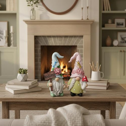 Cute 2 PCS Gnomes Statues Decor, Resin Figurines and Sculpture Décor, for Indoor Outdoor Yard Lawn Garden Home Patio Farmhouse Kitchen Table Decoration(Welcome Sign and Mushroom) - style: Welcome Sign and Mushroom-Holding