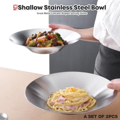WAGENSTEIGER A Set of 4 Stainless Steel Dinner Plates, Salad Bowls, Spaghetti Serving Platters, Buffet Party Pans, Catering Trays, Classic Brushed Finish, Great for Both Hot & Cold Dishes (4)