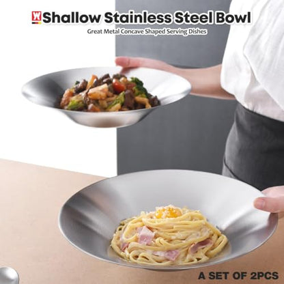WAGENSTEIGER A Set of 4 Stainless Steel Dinner Plates, Salad Bowls, Spaghetti Serving Platters, Buffet Party Pans, Catering Trays, Classic Brushed Finish, Great for Both Hot & Cold Dishes (4)