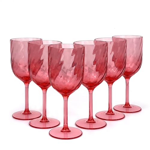 Yalin Set of 6 Unbreakable 15 oz Acrylic Plastic Wine and Water Tumbler Stackable Goblets. (Red, 15 oz) - color: Red, size: 15 oz