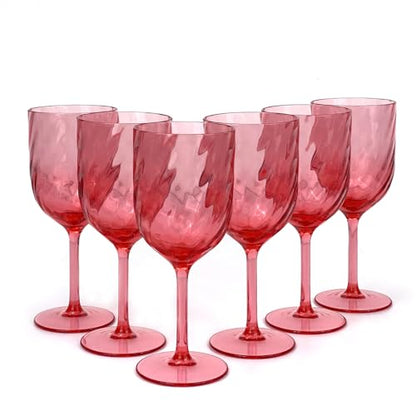 Yalin Set of 6 Unbreakable 15 oz Acrylic Plastic Wine and Water Tumbler Stackable Goblets. (Red, 15 oz) - color: Red, size: 15 oz