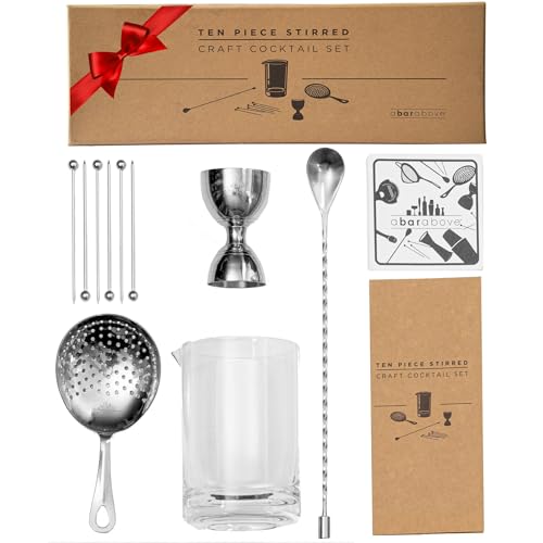 A Bar Above Cocktail Mixing Glass Set, Lead Free Glass, Classic 10 Piece | Bar Spoon, Julep Strainer, Bell Jigger and Picks Included, For Martinis and Whiskey, Complete Bartending Kit, Party Must Have - color: Classic, size: Mixing Glass Set