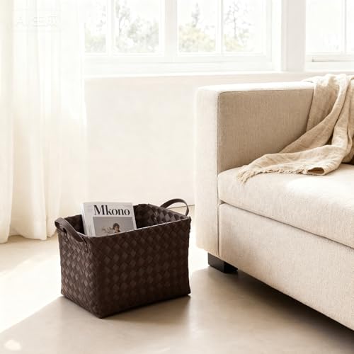 15L Laundry Baskets Waterproof Large Laundry Hamper Handmade Storage Baskets -set of 4 Collapsible Cube Organizers Woven Bins for Bathroom, Bedroom, Pantry, Shelves, Clothes and Towels-Coffee - color: Coffee*4 Set
