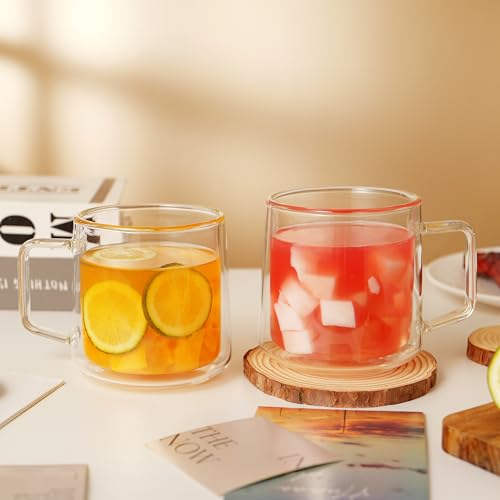CNGLASS 15oz(4-pack) Double Walled Glass Coffee Mugs,Large Insulated Glass Mugs with Handle,Clear Coffee Cups for Espresso,Latte,Cappuccino,Tea - color: 15oz(4-pack)