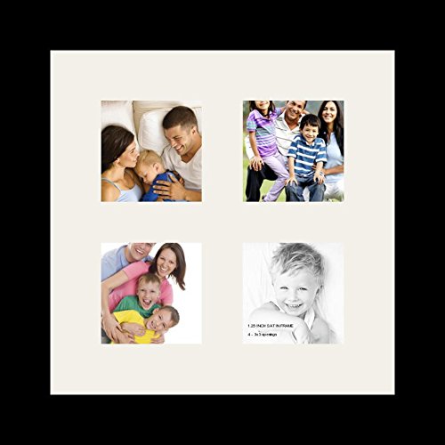 ArtToFrames Collage Photo Frame Single Mat with 4-3x3 Openings and Satin Black Frame. - color: 4 - 3x3 - (2375)