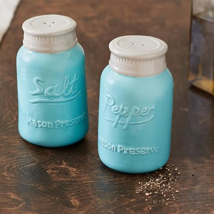 Fox Run Ceramic Mason Jar S&P Shakers, Salt and Pepper, Blue - style: Salt and Pepper Shakers