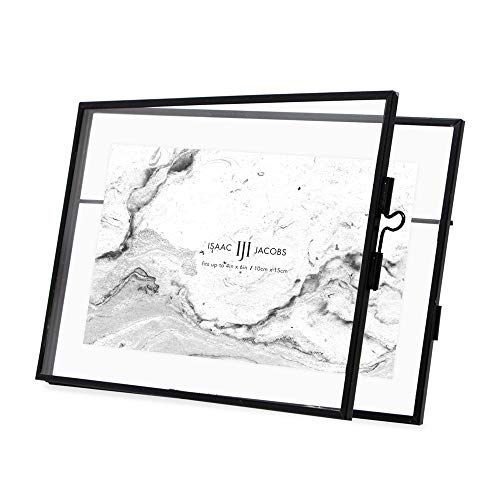 Isaac Jacobs 6x4 Black Horizontal Metal Floating Photo Frame Locket Closure | Modern Style Brass and Glass, Metal Floating Desk Photo Frame (Horizontal), with Locket Closure, Art, Mementos & Keepsakes - size: 4x6 (Horizontal)