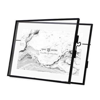 Isaac Jacobs 6x4 Black Horizontal Metal Floating Photo Frame Locket Closure | Modern Style Brass and Glass, Metal Floating Desk Photo Frame (Horizontal), with Locket Closure, Art, Mementos & Keepsakes - size: 4x6 (Horizontal)