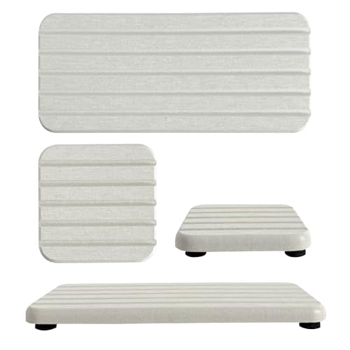 NiuYichee Set of 4 Water Absorbing Stone Trays for Kitchen Sink, Quick-Drying Stone Soap Tray, Diatomite Bathroom Soap Dish, 2pcs 3.15" x 3.15" + 2pcs 7.1" x 3.15", Light Grey - color: Set of 4 Light Grey With Grooves