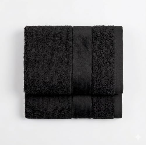 820GSM Luxury Fingertip Towels, Set of 2 (12x20 Inches), 100% Turkish Cotton – Premium Small Hand Towels for Bathroom, Spa & Hotel, Ultra Absorbent & Thick, Black - color: Black, size: Fingertip