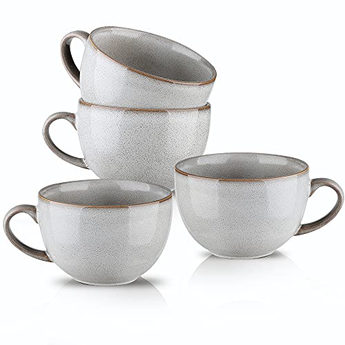 KOOV Ceramic Soup Mug with Handles, Large Coffee Mug, 24 Ounce Big Mug Microwave Safe, Coffee Mugs Set of 4, Reactive Glaze (Variable Grey) - color: Variable Grey