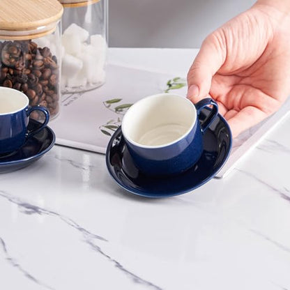 YOLIFE 2.5oz Espresso Cups Set of 4, Porcelain Stackable Espresso Cups with Saucers and Metal Stand, Expresso Shots Cup-Blue - color: Blue, size: 2.5oz