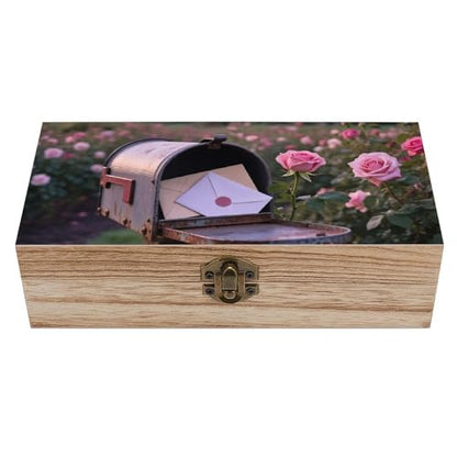 Letters in Rose Garden Wooden Keepsake Box Wood Memory Box with A Hinged Lid Wooden Storage Boxes Wood Gift Boxes for Picture Letter Time Capsule Keep Memories 8 * 3.7 * 2.3in