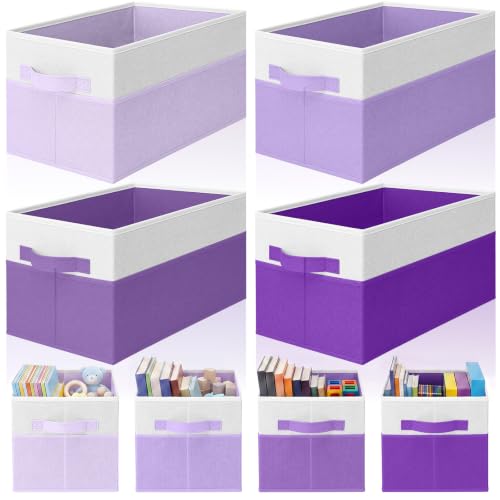 4 Pcs Purple Collapsible Storage Baskets Cube Storage Bins 14''x10''x9'' Large Closet Organizers and Storages for Shelves Room Decor Colorful Foldable Baskets with Handle for Nursery - color: Purple