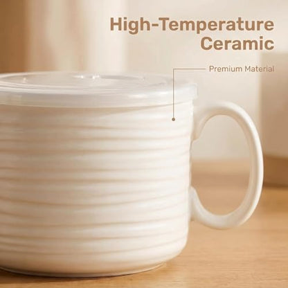 Nihow 35 OZ Large Ceramic Soup Bowl with Handle and Lid, Matte White | Microwave Safe, Dishwasher Safe, Oversized, For Ramen, Noodles, Stew, Oatmeal - color: Matte White, size: 35 OZ