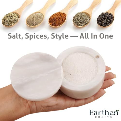 Marble Salt Cellar with Lid 3" Inch Salt Holder White Mini Salt Container with Magnetic Lock for Kitchen Counter, Salt & Spice Storage, Seasoning Jars for Table, 2.5 OZ Capacity - color: White