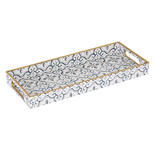 White Decorative Tray with Handles, Plastic Moroccan Tray | Plastic Serving Tray, Bathroom Vanity Tray, Long Toilet Tank Trays, Countertop Organizer Tray for Kitchen, 13.8" X 6" X 1.57" - color: White-moroccan