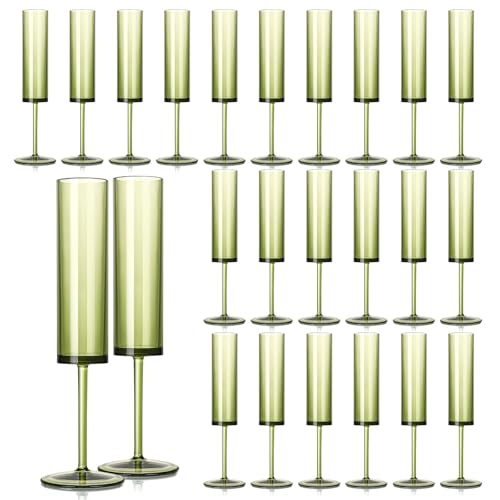 24 PCS Green Champagne Flutes Plastic 5.4OZ Clear Acrylic Champagne Glasses Long Stem Champagne Flutes Sparkling Wine Glasses Sage Green Champagne Glasses FOR Wedding Cocktail Cups Cava Prosecco - color: Sage, size: 24 Pack
